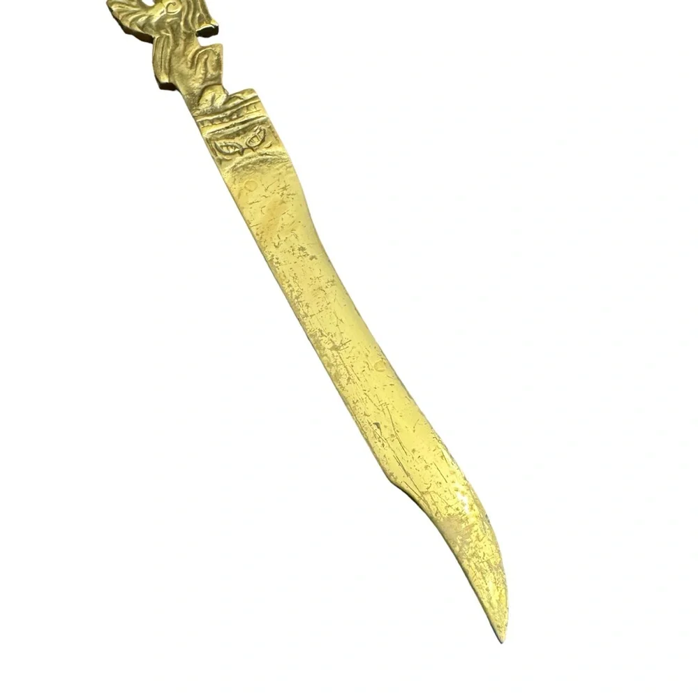 Vintage Brass Winged Dragon Dagger Letter Opener Marked Japan